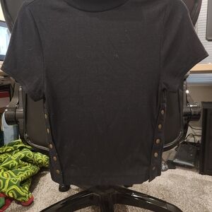 We The Free Black Short Sleeve Top with Button Accents